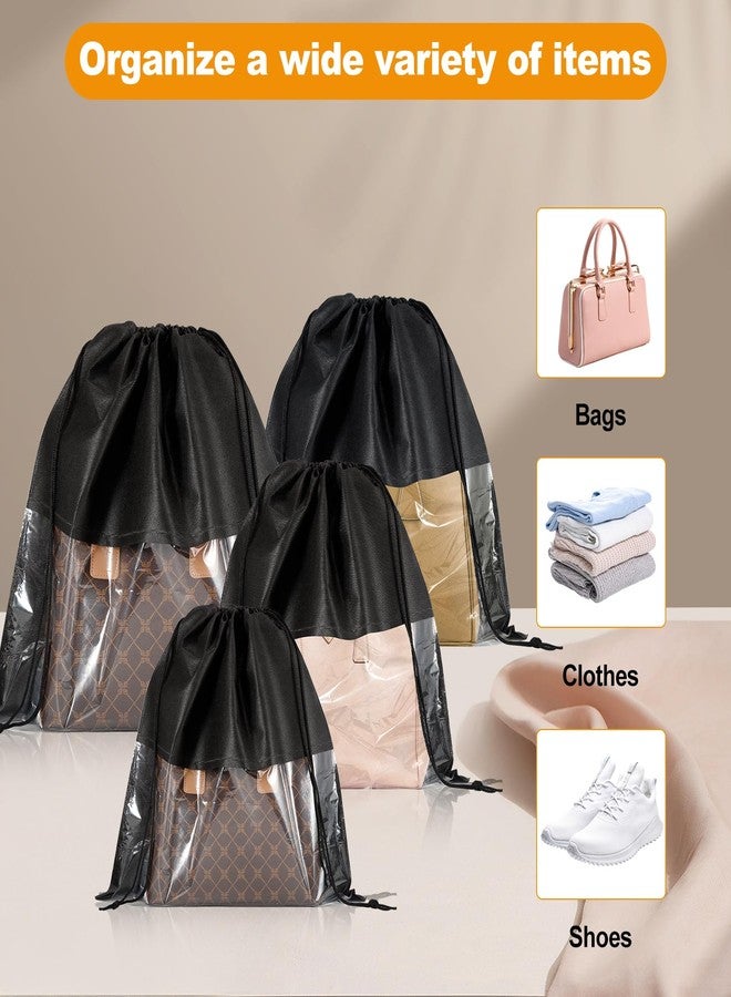 PLMMOUT 12 PCS Dust Bags for Handbags,Dustproof Drawstring Bags in 4 Size,Breathable Non Woven Fabric Purse Dust Bag,Storage Bags for Handbags Shoes Purses,Black - Image 5